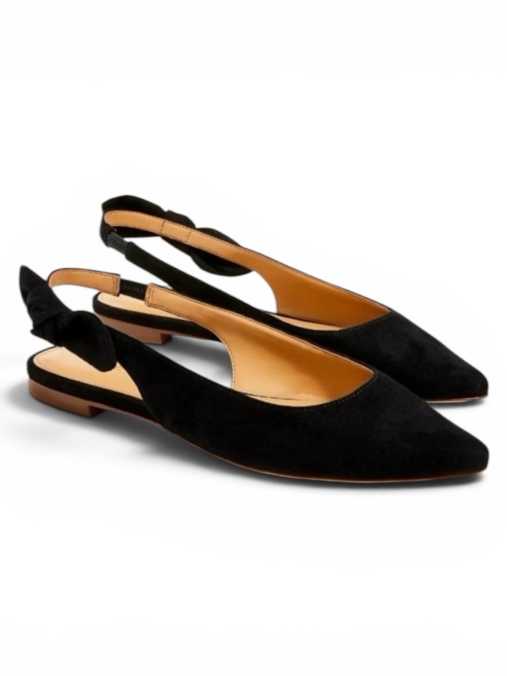 J.Crew Black Suede Bow Slingback Pointed Toe d'Orsay Flats Size 8